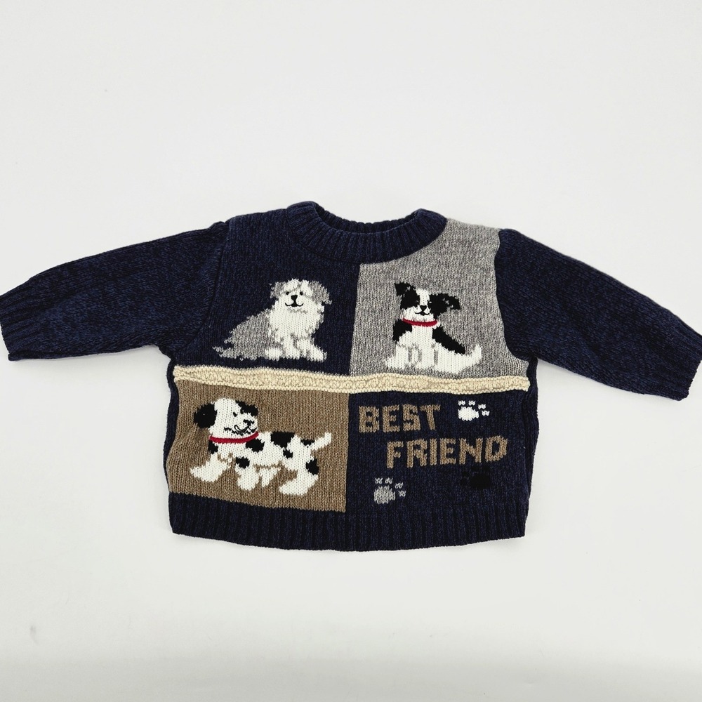 Vintage Baby Togs Best Friend Puppy Dog Knit Colorblock Sweater 6-9 Months Y2K